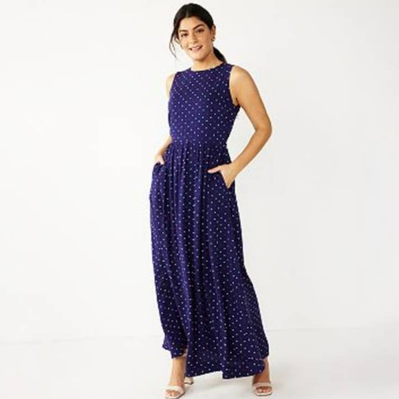 Draper James Dresses & Skirts - Draper James Navy Blue Multicolored Polkadot Sleeveless Maxi Dress L